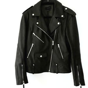 Theory Dalayan Leather Motorcycle Jacket in Dark Khaki Green Size P